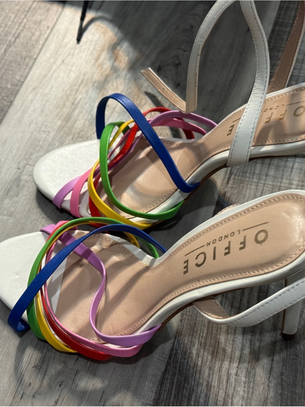 Offi White Heeled Sandals with Rainbow Straps